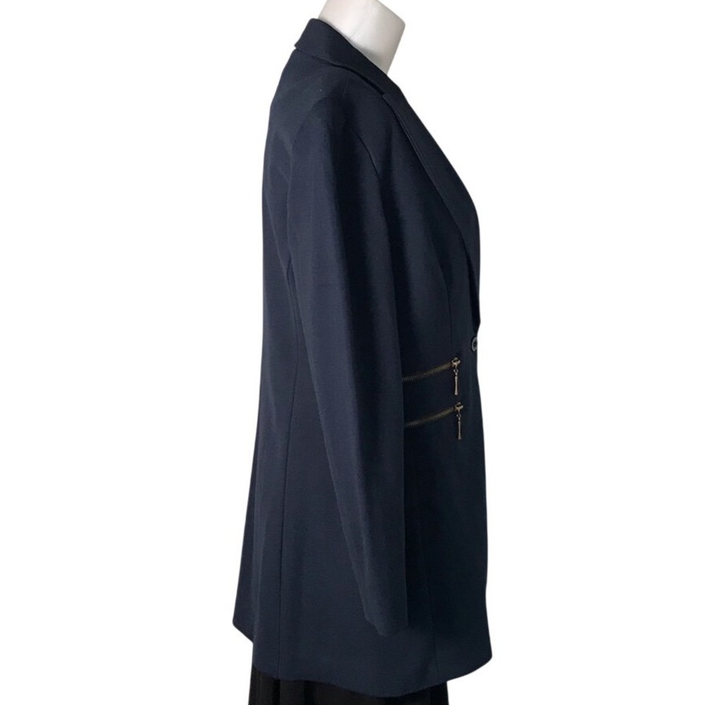 DG2 DIANE GILMAN BLUE LONGLINE EMBLEM‎ BLAZER - Picture 3 of 8